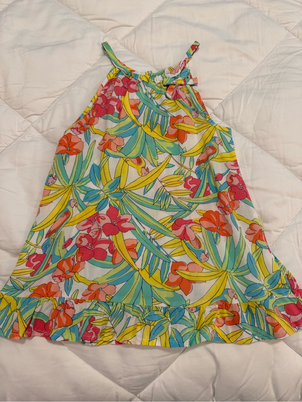 First Impressions Bright Tropical Halter Dress in Yellow, Green, Blue, Pink